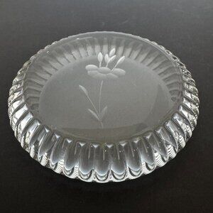 Etched Floral Clear Glass Trim Rim Paperweight Coaster Office Desk Home Decor